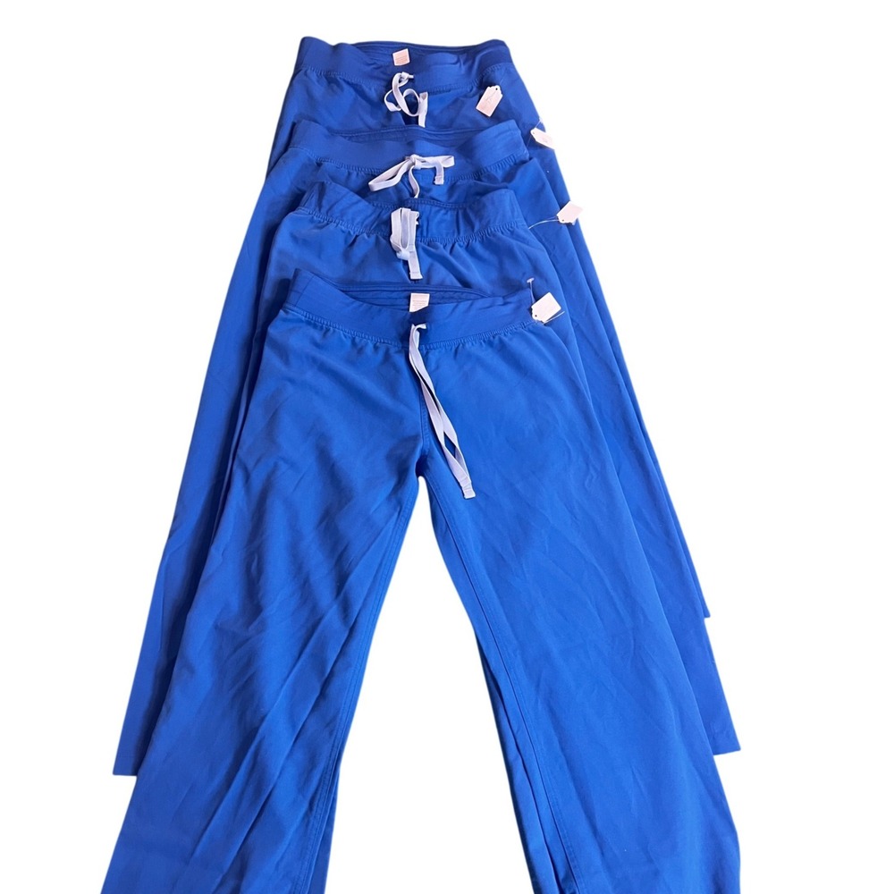 Lot of 4 FIGS Technical Collection Royal Blue Scrub Pants Womens XS Straight Leg